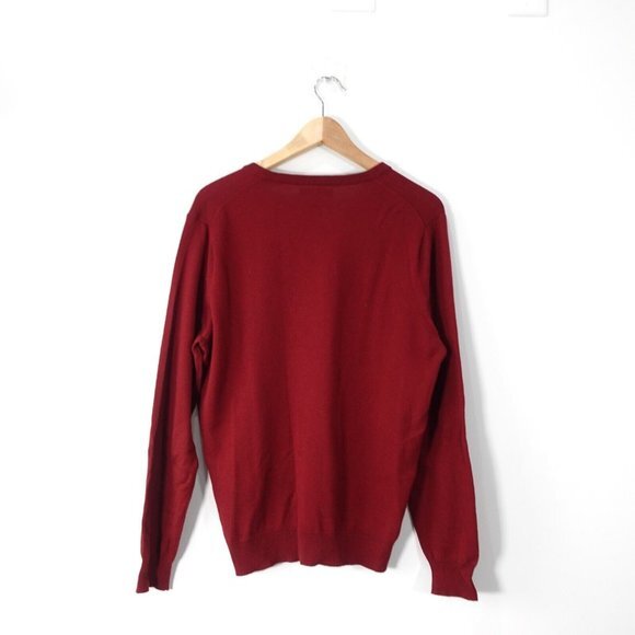 Burgundy V Neck Sweater Men Medium Wool Knit Pullover Jumper L/S Triblend J CREW - Picture 6 of 8